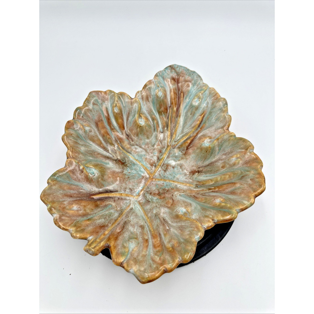 USA Glazed Pottery Leaf Bowl Artist Unknown Trinket Dish Center Piece
